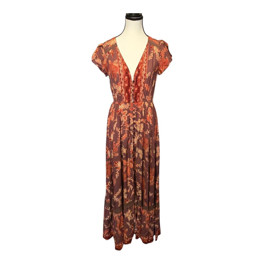 Jaase Maxi Dress Womens Small Multicolor Floral Print Button Front Fall Bohemian - Picture 2 of 11